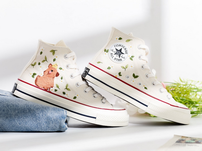 Custom Embroidered Converse Shoes, Capybara Embroidered Sneaker, Pet Embroidered Shoes, Capybara Embroidered Converse, Unique Gifts for Her