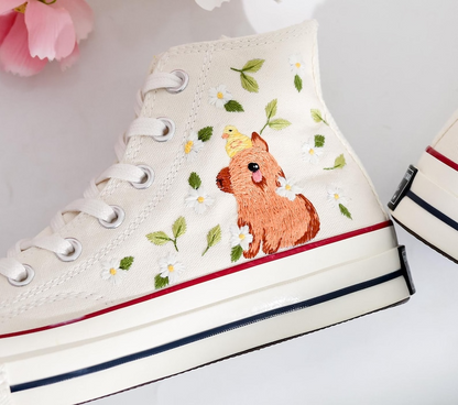 Custom Embroidered Converse Shoes, Capybara Embroidered Sneaker, Pet Embroidered Shoes, Capybara Embroidered Converse, Unique Gifts for Her