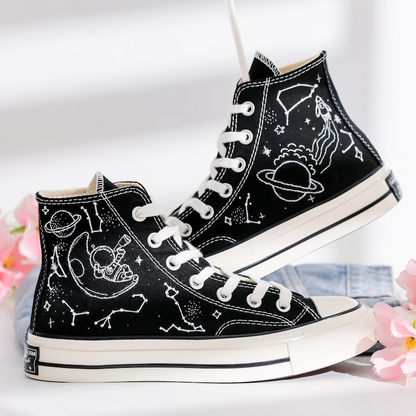 Embroidered Converse, Planet and Zodiac Constellation Embroidered Converse Shoes, Star and Astronaut Embroidered Sneakers, Gifts for Him