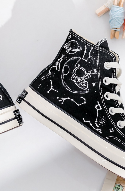 Embroidered Converse, Planet and Zodiac Constellation Embroidered Converse Shoes, Star and Astronaut Embroidered Sneakers, Gifts for Him