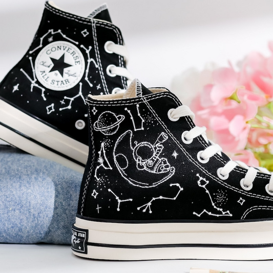 Embroidered Converse, Planet and Zodiac Constellation Embroidered Converse Shoes, Star and Astronaut Embroidered Sneakers, Gifts for Him