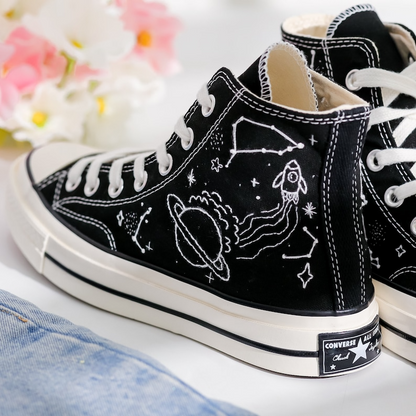 Embroidered Converse, Planet and Zodiac Constellation Embroidered Converse Shoes, Star and Astronaut Embroidered Sneakers, Gifts for Him