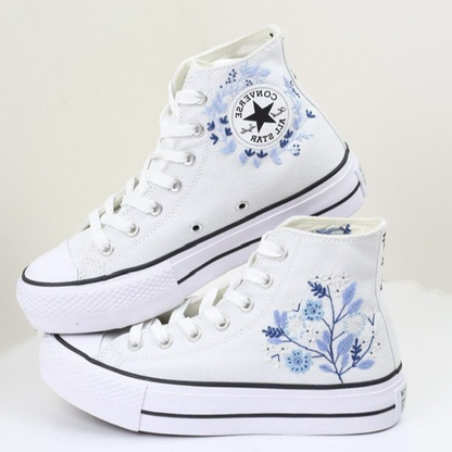 Custom Wedding Converse, Platform Wedding Flowers Embroidered Shoes, Bridal Flowers Embroidered Sneakers, Wedding Flowers Embroiderey