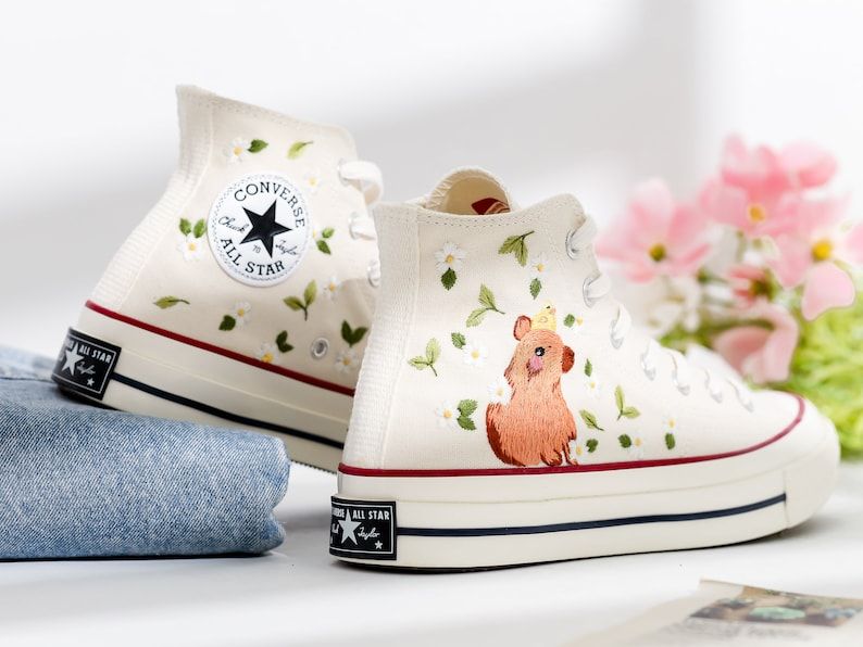 Custom Embroidered Converse Shoes, Capybara Embroidered Sneaker, Pet Embroidered Shoes, Capybara Embroidered Converse, Unique Gifts for Her