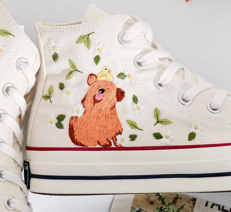 Custom Embroidered Converse Shoes, Capybara Embroidered Sneaker, Pet Embroidered Shoes, Capybara Embroidered Converse, Unique Gifts for Her