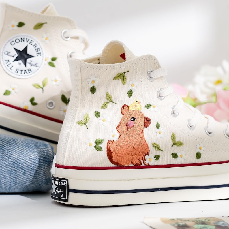 Custom Embroidered Converse Shoes, Capybara Embroidered Sneaker, Pet Embroidered Shoes, Capybara Embroidered Converse, Unique Gifts for Her