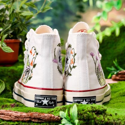 Converse Embroidered Mushroom, Frog And Floral Converse Chuck Taylor Embroidered Mushroom, Mushrooms Embroidered Converse, Mushroom Embroidery Sneaker