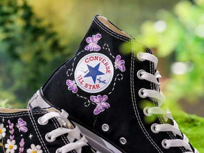 Custom Embroidered Converse, Chuck Taylor Converse Embroidered Lavender, Butterfly, Flower Embroidered Swift Shoes, 1989 Embroidered Sneaker