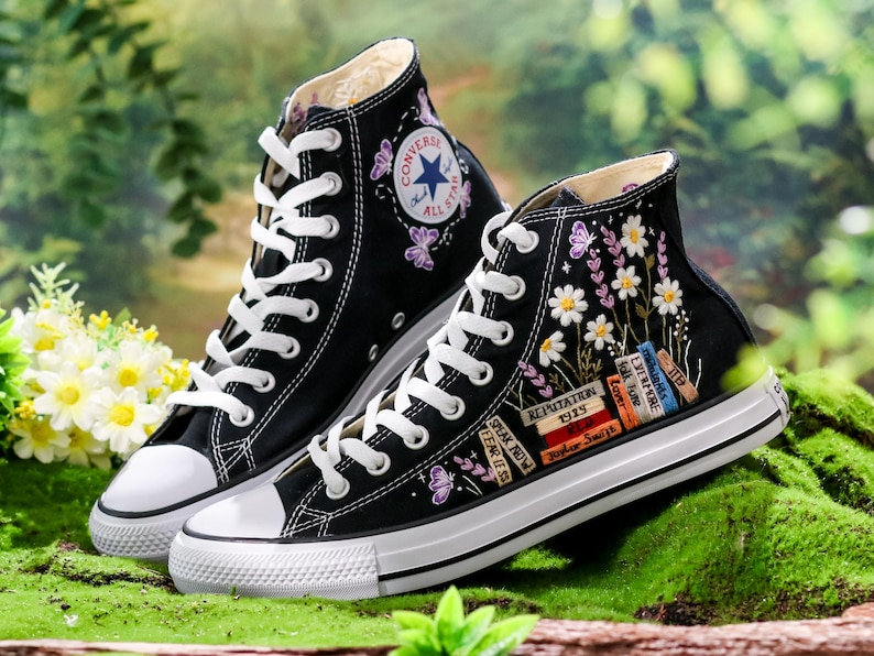 Custom Embroidered Converse, Chuck Taylor Converse Embroidered Lavender, Butterfly, Flower Embroidered Swift Shoes, 1989 Embroidered Sneaker