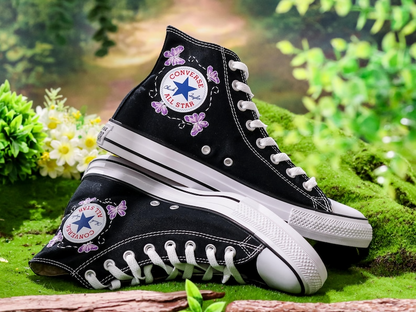 Custom Embroidered Converse, Chuck Taylor Converse Embroidered Lavender, Butterfly, Flower Embroidered Swift Shoes, 1989 Embroidered Sneaker