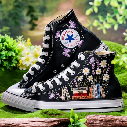 Custom Embroidered Converse, Chuck Taylor Converse Embroidered Lavender, Butterfly, Flower Embroidered Swift Shoes, 1989 Embroidered Sneaker