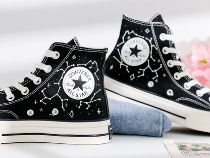 Embroidered Converse, Planet and Zodiac Constellation Embroidered Converse Shoes, Star and Astronaut Embroidered Sneakers, Gifts for Him