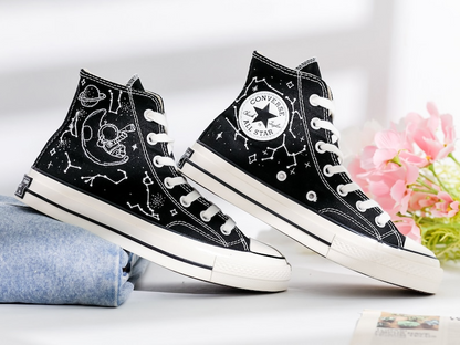 Embroidered Converse, Planet and Zodiac Constellation Embroidered Converse Shoes, Star and Astronaut Embroidered Sneakers, Gifts for Him