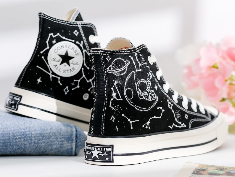 Embroidered Converse, Planet and Zodiac Constellation Embroidered Converse Shoes, Star and Astronaut Embroidered Sneakers, Gifts for Him