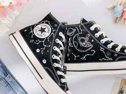 Embroidered Converse, Planet and Zodiac Constellation Embroidered Converse Shoes, Star and Astronaut Embroidered Sneakers, Gifts for Him