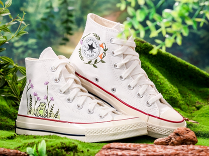 Converse Embroidered Mushroom, Frog And Floral Converse Chuck Taylor Embroidered Mushroom, Mushrooms Embroidered Converse, Mushroom Embroidery Sneaker