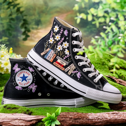 Custom Embroidered Converse, Chuck Taylor Converse Embroidered Lavender, Butterfly, Flower Embroidered Swift Shoes, 1989 Embroidered Sneaker