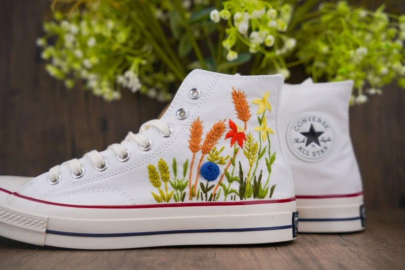 Floral Converse Chuck Taylor Embroidered, Hand Embroidered Converse Custom Wedding