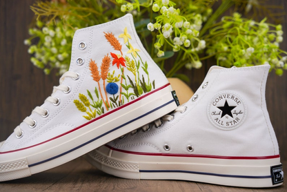 Floral Converse Chuck Taylor Embroidered, Hand Embroidered Converse Custom Wedding