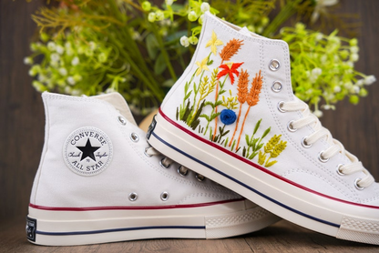 Floral Converse Chuck Taylor Embroidered, Hand Embroidered Converse Custom Wedding