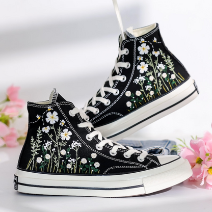 Custom Converse Chuck Taylor Daisy Embroidered Converse Shoes, Garden Flower Embroidered Sneaker, Embroidery Floral Shoes, Gifts for Her