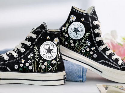 Custom Converse Chuck Taylor Daisy Embroidered Converse Shoes, Garden Flower Embroidered Sneaker, Embroidery Floral Shoes, Gifts for Her