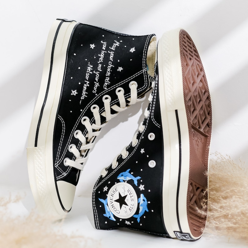 Embroidered Converse, Dolphin Embroidered Shoes Custom, Blue Whale Embroidery Sneaker, Ocean Constellation Embroidered Converse Gift for Her