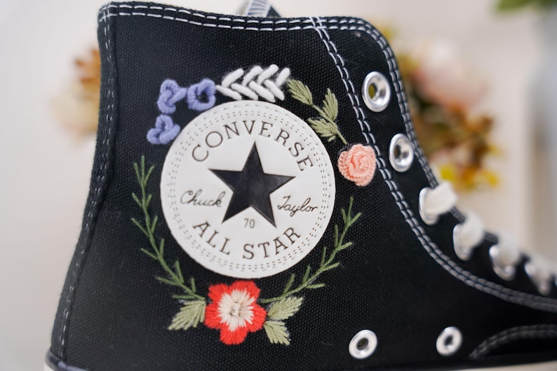 Custom Converse Chuck Taylor Embroidered, Colorful Roses Hand Embroidered Converse, Wedding Flowers Shoes