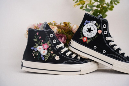 Custom Converse Chuck Taylor Embroidered, Colorful Roses Hand Embroidered Converse, Wedding Flowers Shoes