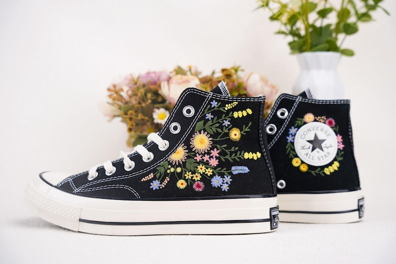 Custom Converse Chuck Taylor Embroidered, Hand Embroidered Converse, Custom Wedding Flowers