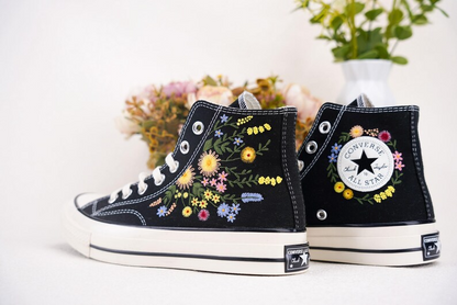 Custom Converse Chuck Taylor Embroidered, Hand Embroidered Converse, Custom Wedding Flowers