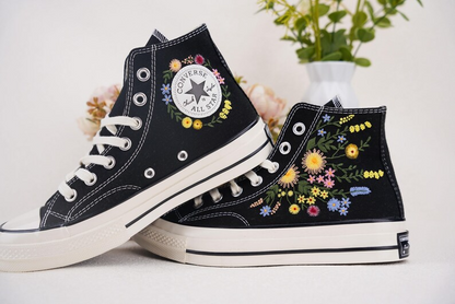 Custom Converse Chuck Taylor Embroidered, Hand Embroidered Converse, Custom Wedding Flowers