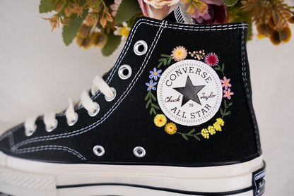 Custom Converse Chuck Taylor Embroidered, Hand Embroidered Converse, Custom Wedding Flowers