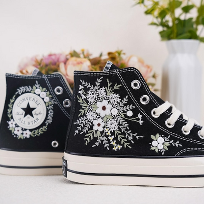 Custom Converse Chuck Taylor Embroidered, Hand Embroidered Converse, Custom Wedding Flowers Shoes