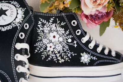 Custom Converse Chuck Taylor Embroidered, Hand Embroidered Converse, Custom Wedding Flowers Shoes