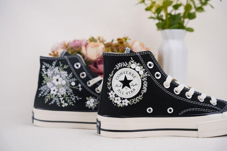 Custom Converse Chuck Taylor Embroidered, Hand Embroidered Converse, Custom Wedding Flowers Shoes