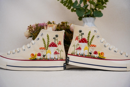 Custom Converse Chuck Taylor Embroidered, Strawbery And Snail Hand Embroidered Converse, Wedding Flowers Shoes