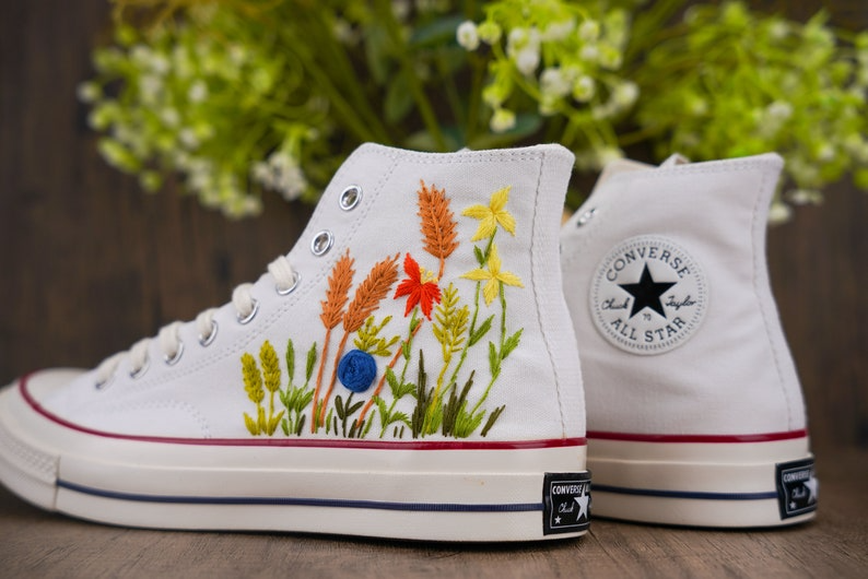 Floral Converse Chuck Taylor Embroidered, Hand Embroidered Converse Custom Wedding