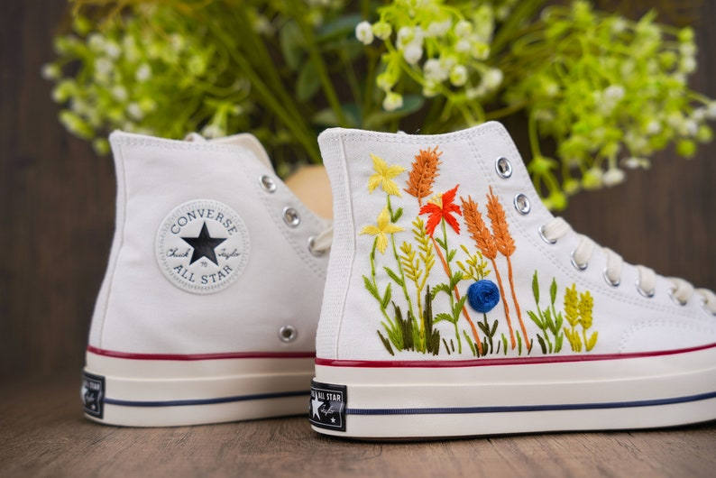 Floral Converse Chuck Taylor Embroidered, Hand Embroidered Converse Custom Wedding