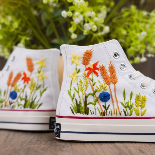 Floral Converse Chuck Taylor Embroidered, Hand Embroidered Converse Custom Wedding