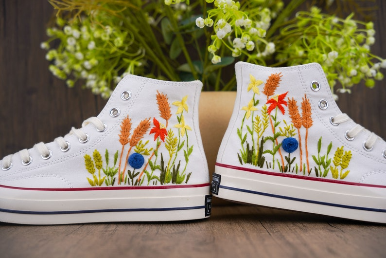 Floral Converse Chuck Taylor Embroidered, Hand Embroidered Converse Custom Wedding