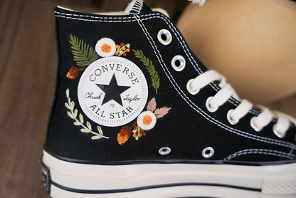 Custom Converse Chuck Taylor Embroidered, White Roses Hand Embroidered Converse, Wedding Flowers Shoes