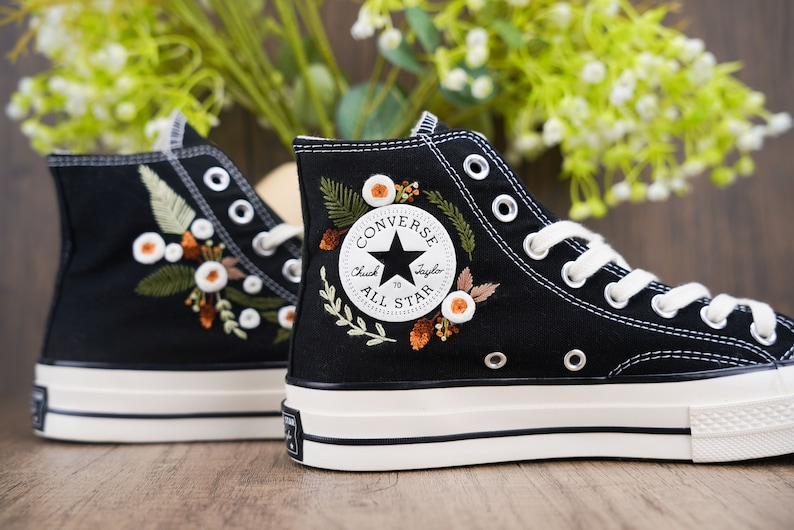 Custom Converse Chuck Taylor Embroidered, White Roses Hand Embroidered Converse, Wedding Flowers Shoes