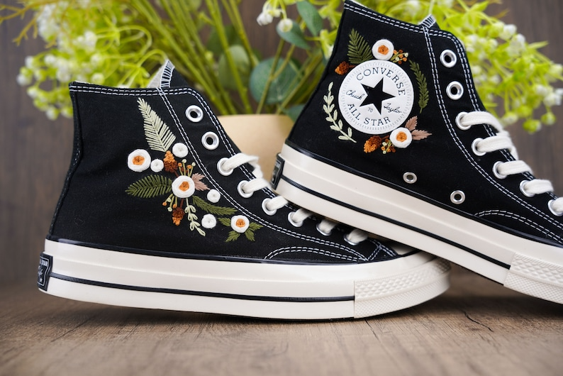 Custom Converse Chuck Taylor Embroidered, White Roses Hand Embroidered Converse, Wedding Flowers Shoes