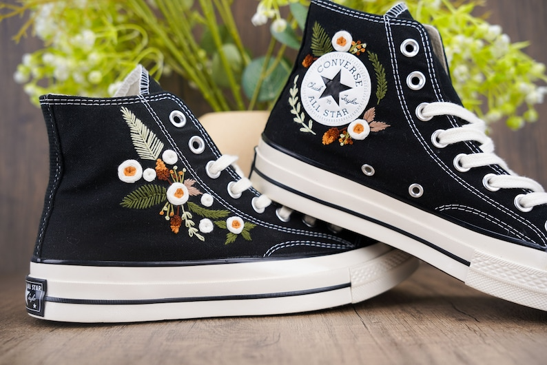 Custom Converse Chuck Taylor Embroidered, White Roses Hand Embroidered Converse, Wedding Flowers Shoes