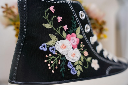 Custom Converse Chuck Taylor Embroidered, Colorful Roses Hand Embroidered Converse, Wedding Flowers Shoes