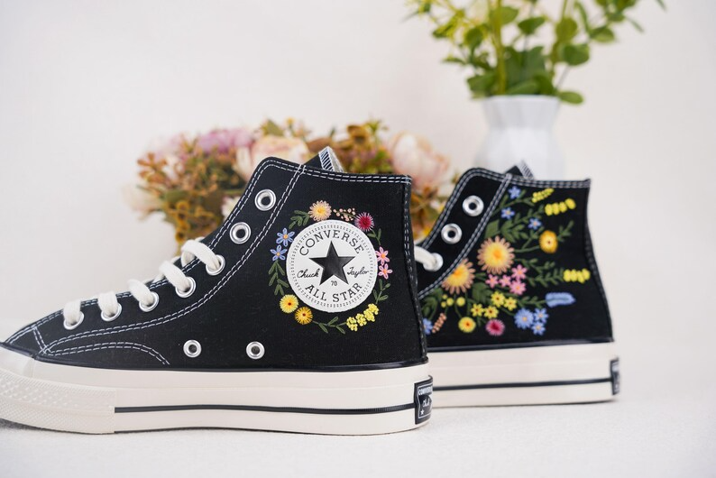 Custom Converse Chuck Taylor Embroidered, Hand Embroidered Converse, Custom Wedding Flowers