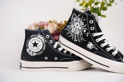 Custom Converse Chuck Taylor Embroidered, Hand Embroidered Converse, Custom Wedding Flowers Shoes