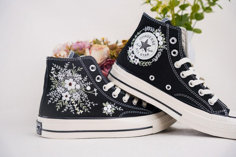 Custom Converse Chuck Taylor Embroidered, Hand Embroidered Converse, Custom Wedding Flowers Shoes