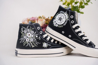 Custom Converse Chuck Taylor Embroidered, Hand Embroidered Converse, Custom Wedding Flowers Shoes